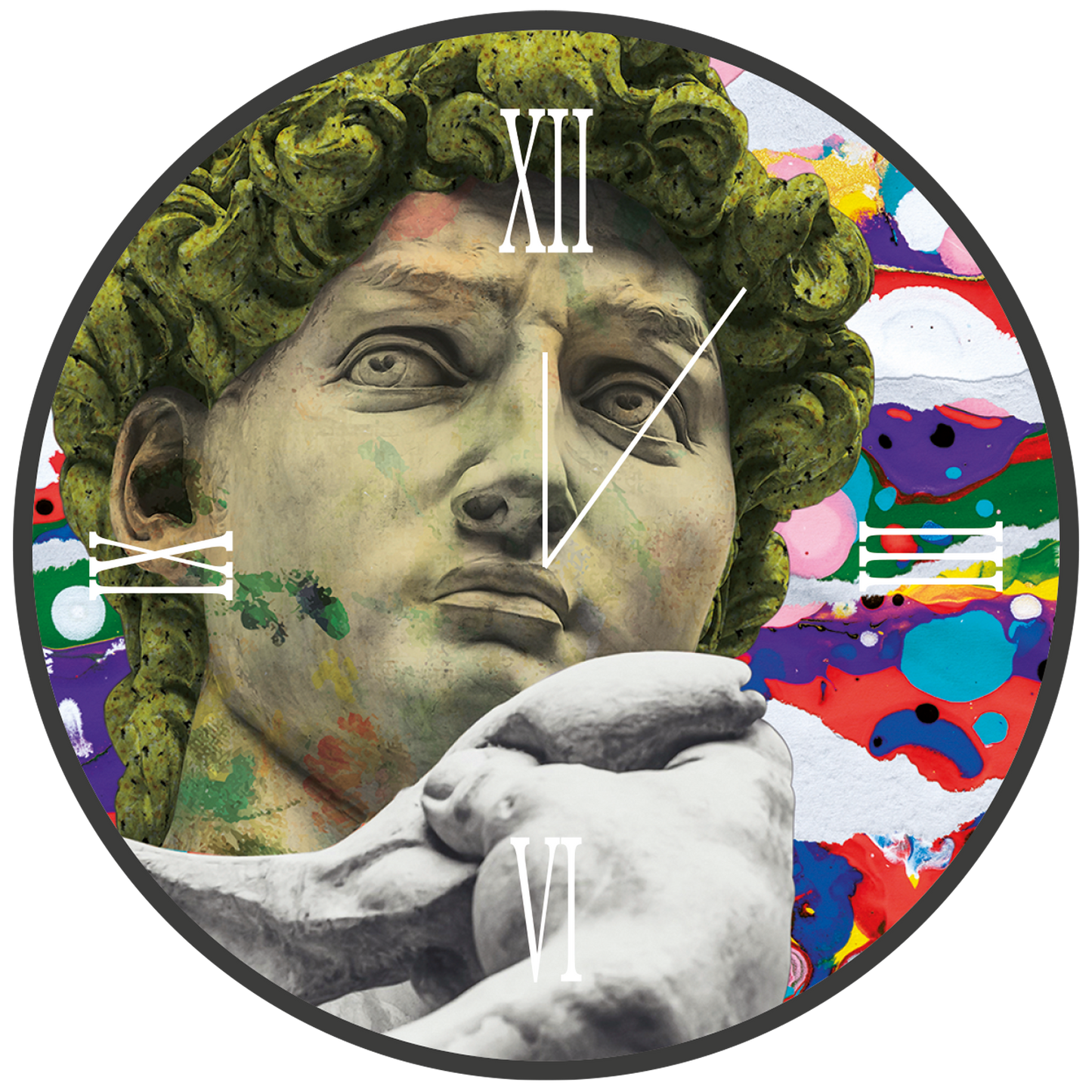 DAVID IN COLOR round glass clock