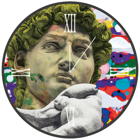 DAVID IN COLOR round glass clock