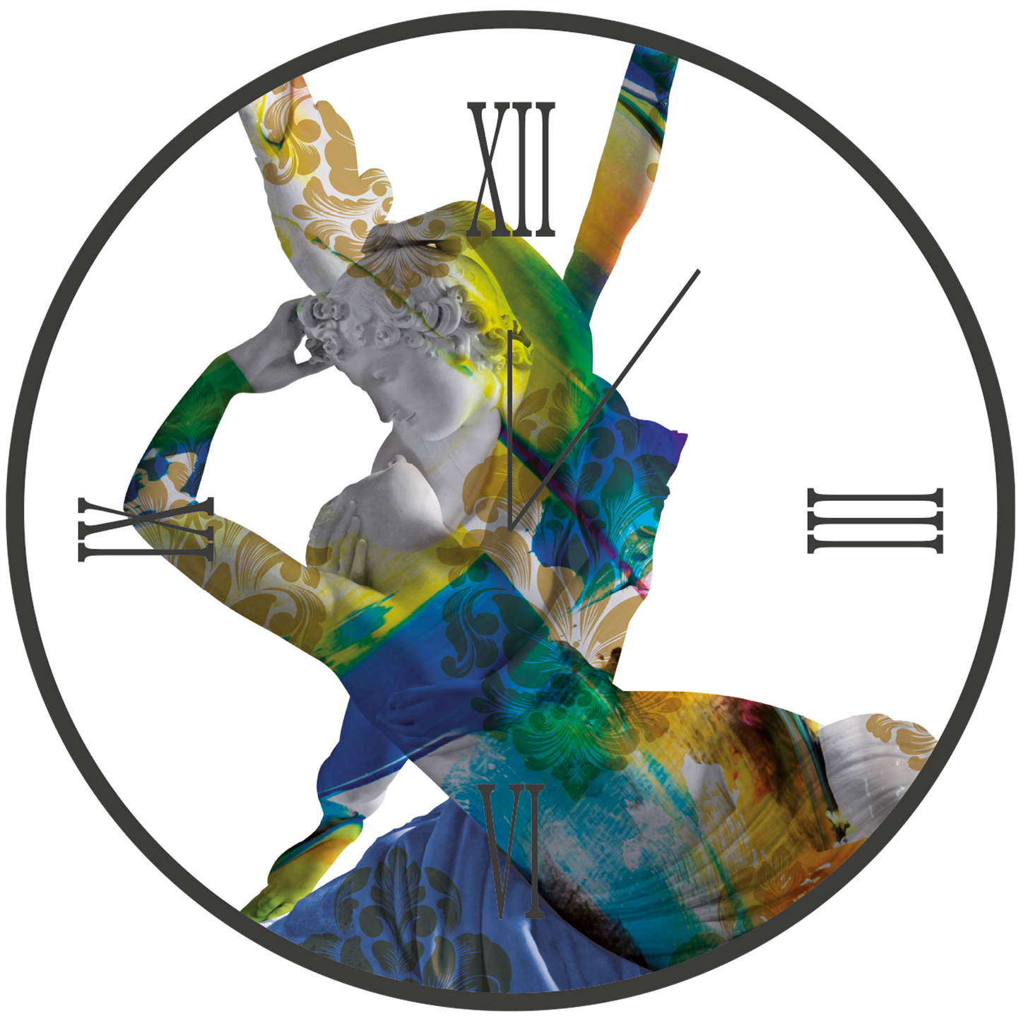 Round glass clock LOVE AND PSYCHE