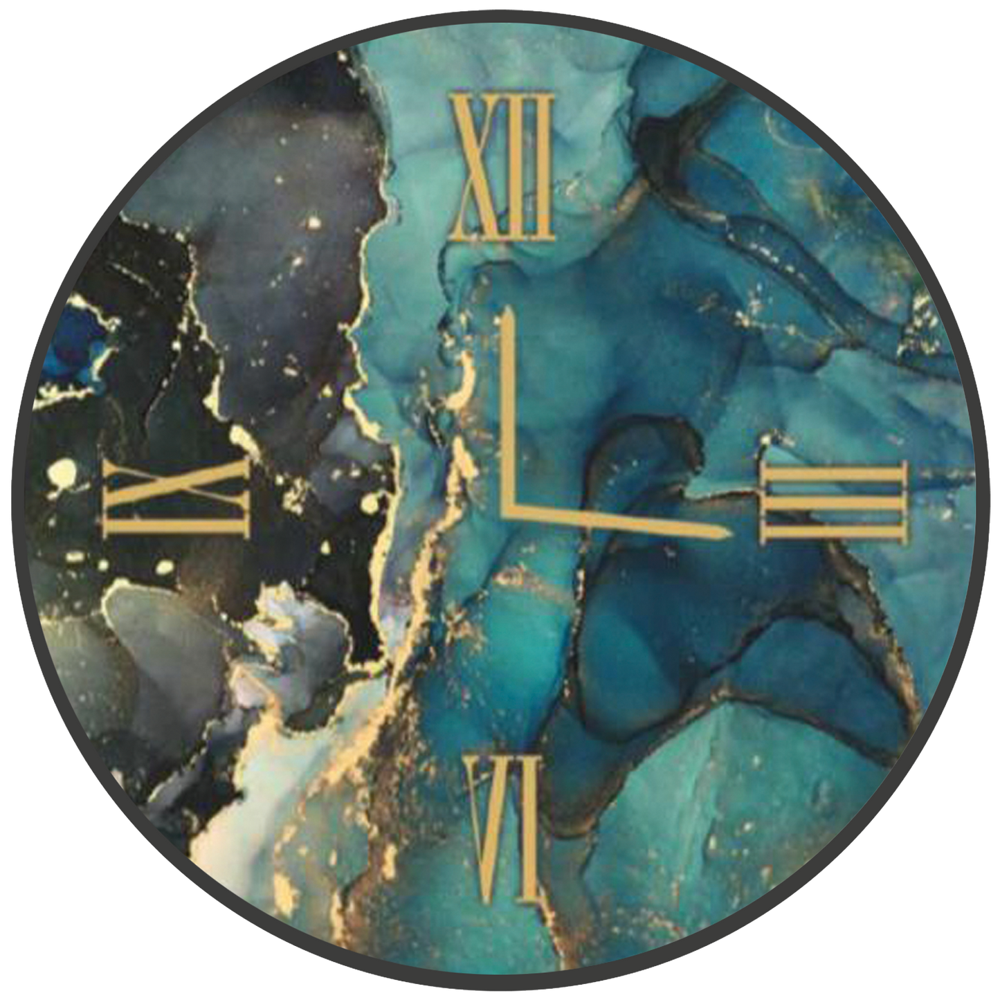 Round glass clock FLUID ART PETROLEUM